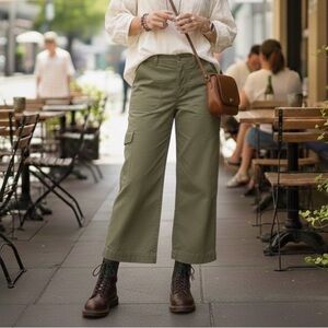 LAUREN Ralph Lauren Cargo Wide Leg Cuffed Cotton Twill Olive Pant 14 38x28 NEW
